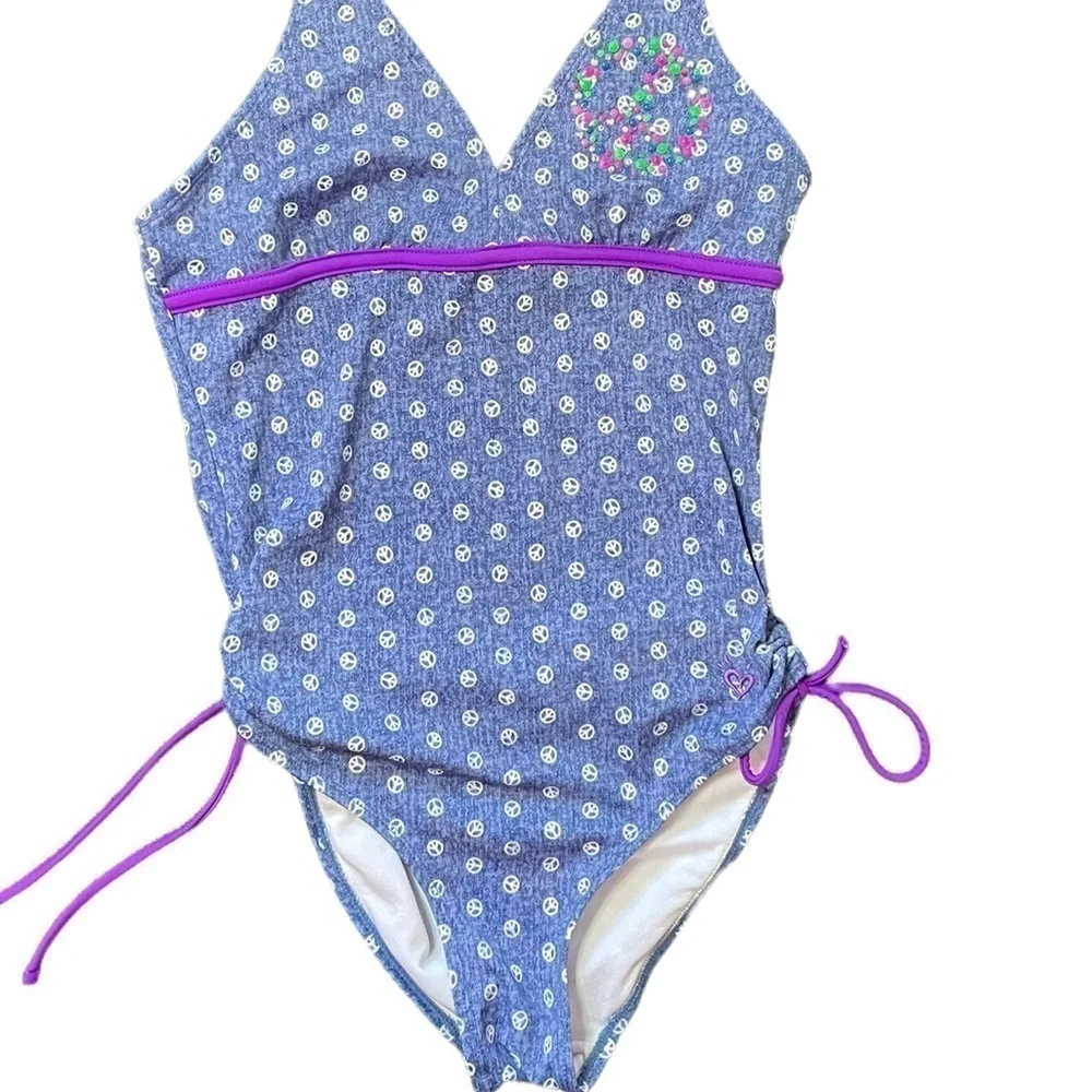 Justice girls peace sign halter one piece swimsuit swimwear